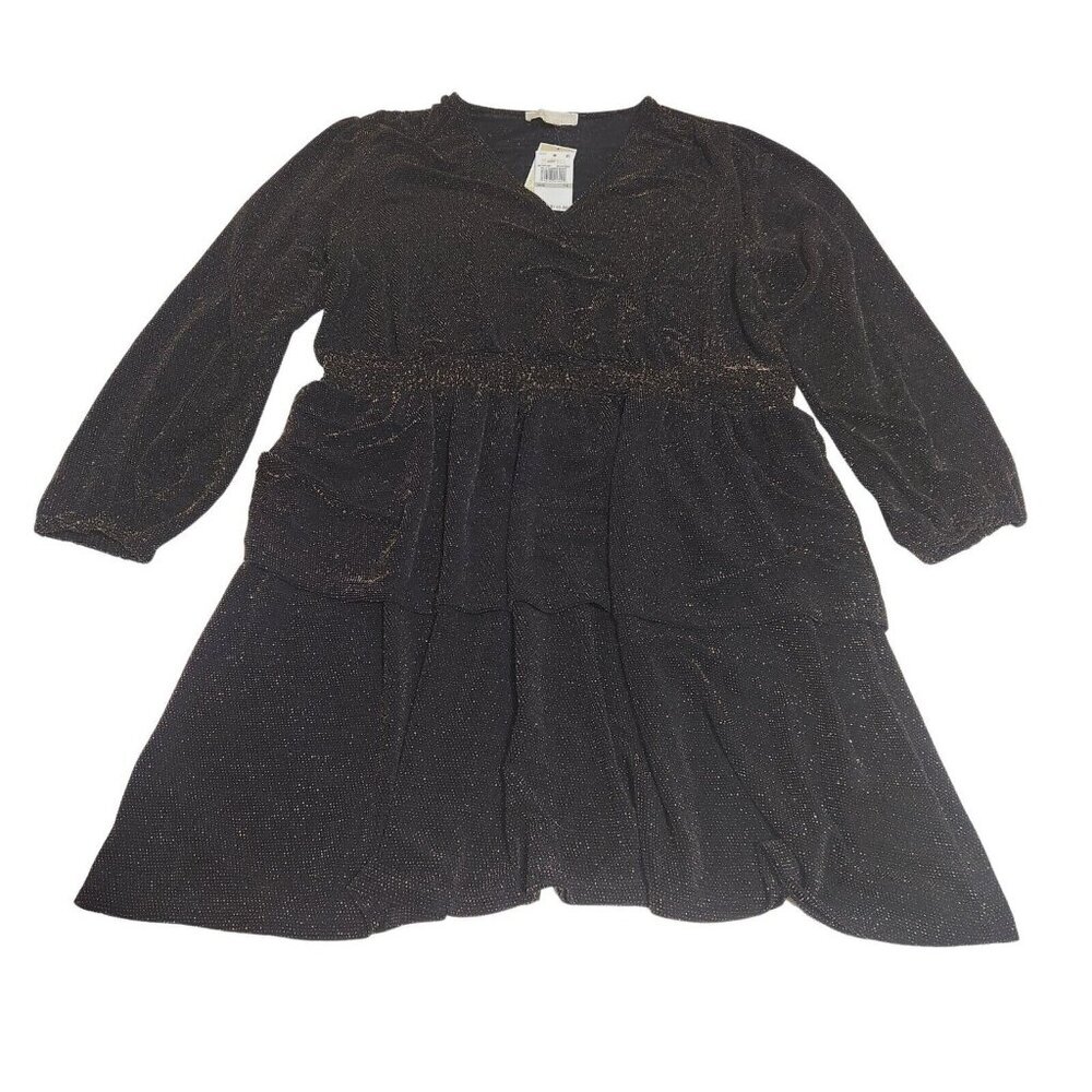 Michael Kors Women's Double-Tiered Dress Black Gold Long Sleeve Size 1X --8